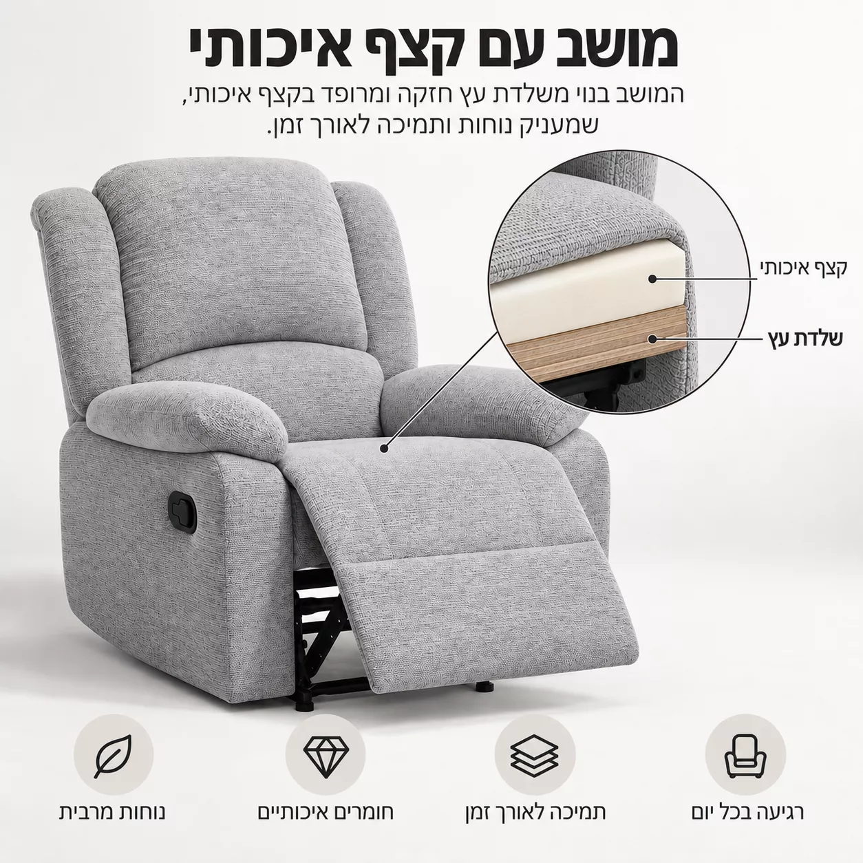 כורסת טלוויזיה ריקליינר דגם COMFORT צבע בז' ***במכירה מוקדמת 30 ימי עסקים