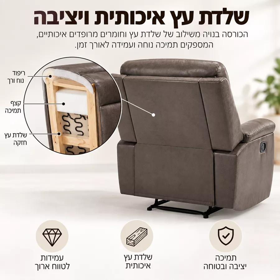 כורסת ריקליינר לטלוויזיה ARLINGTON צבע חום ***במכירה מוקדמת 30 ימי עסקים