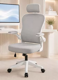 כסא מנהלים עם ידיות מתכווננות ומשענת ראש XP-26 צבע לבן אפור מתצוגה ועודפים mycasa