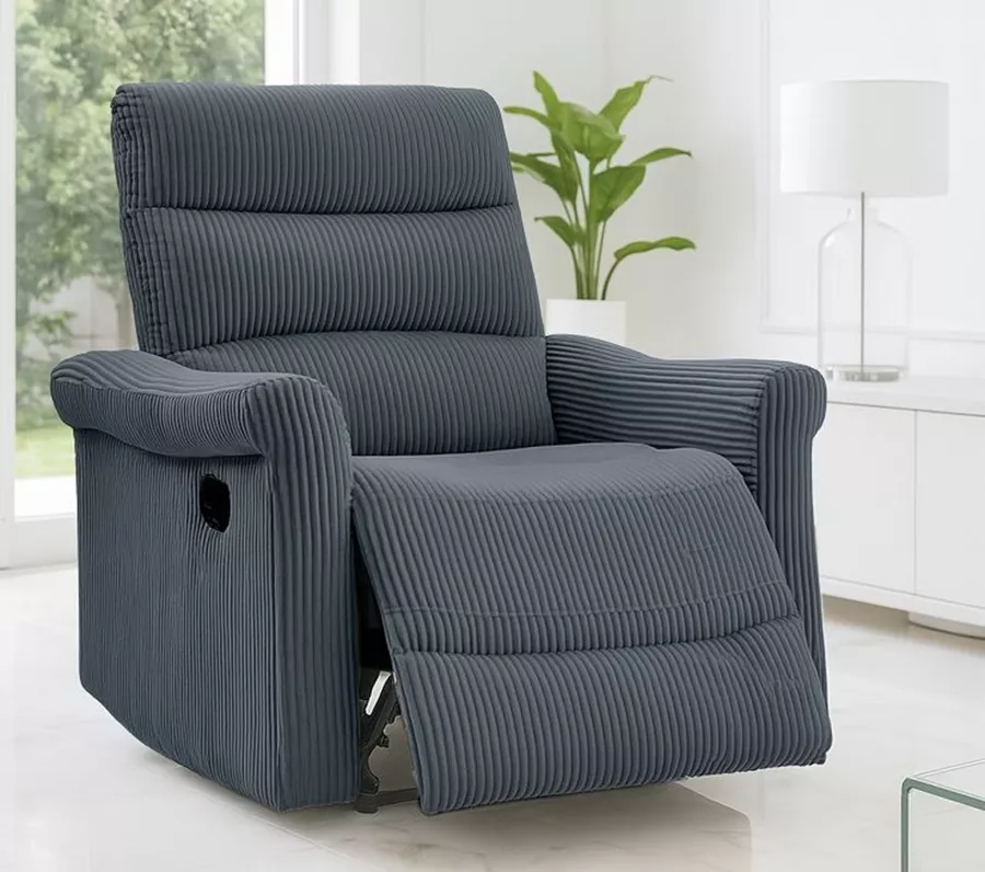 כורסת טלוויזיה מרופדת עם ריקליינר נשלף דגם EasyComfort צבע אפור כהה מתצוגה ועודפים