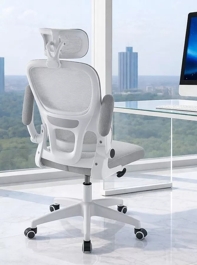 כסא מנהלים עם משענת גב וידיות מתכווננות דגם XP-40 צבע אפור לבן במכירה מוקדמת 14 ימי עסקים