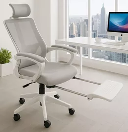 כסא מנהלים יוקרתי עם הדום נשלף דגם XP-50 צבע לבן אפור במכירה מוקדמת 21 ימי עסקים mycasa