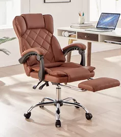 כסא מנהלים מרופד דגם LEONARDO עם הדום נשלף צבע חום mycasa