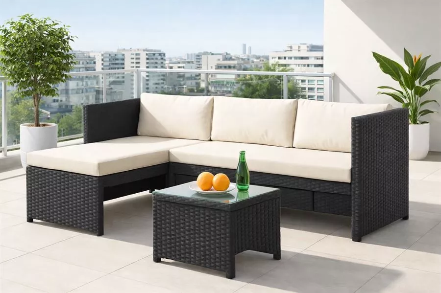 מערכת ישיבה פינתית לחצר דגם SANTA MONICA צבע שחור במכירה מוקדמת 21 ימי עסקים