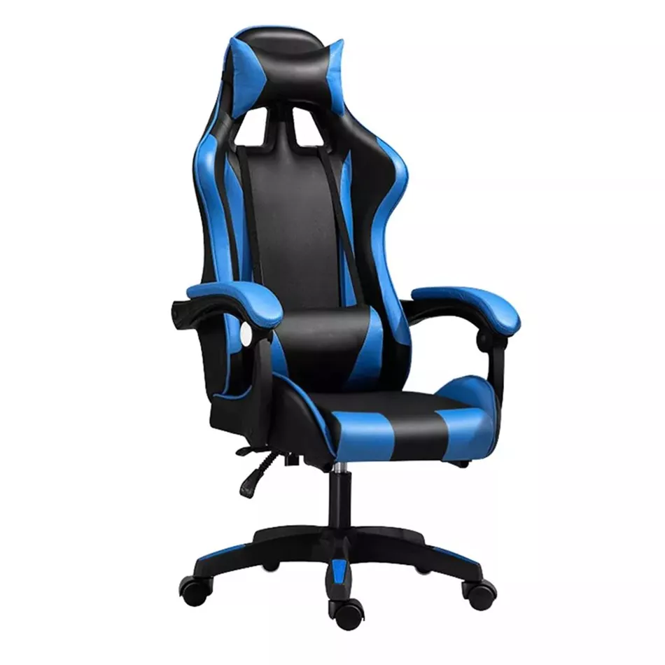 כסא גיימינג איכותי דגם PRO4 עם גב גבוה בצבע שחור כחול מתצוגה ועודפים