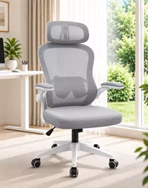 כסא מנהלים גבוה עם ידיות מתכווננות דגם LUCAS צבע אפור לבן ***במכירה מוקדמת 21 ימי עסקים mycasa