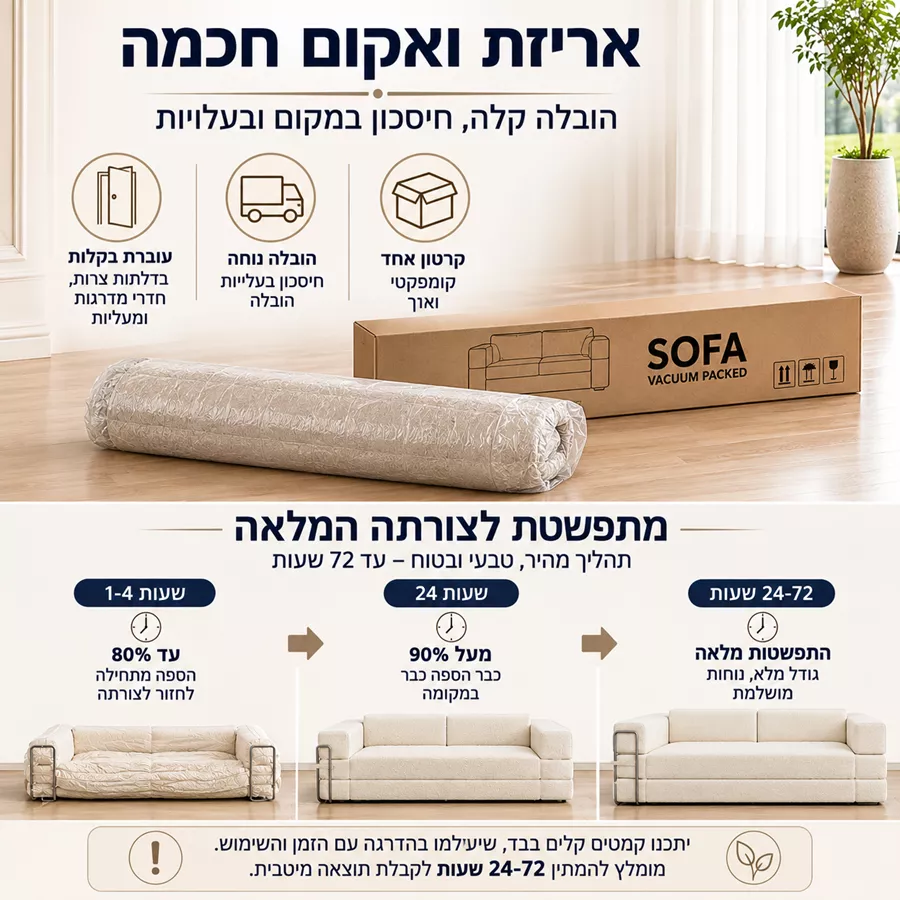 ספה אלגנטית נפתחת למיטה דגם HARMONY  ***אריזה פגומה