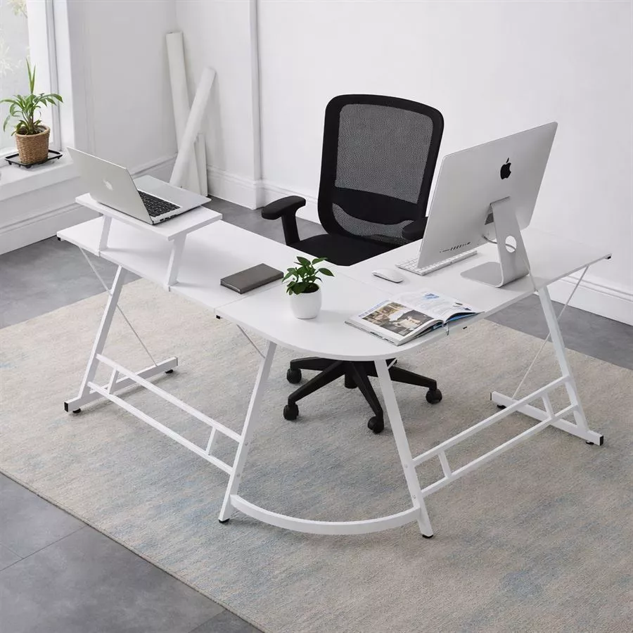 עמדת מחשב פינתית רחבה דגם DYNAMIC צבע לבן ***ללא אריזה מקורית מתצוגה ועודפים