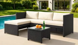 מערכת ישיבה פינתית לחצר דגם SANTA MONICA צבע שחור במכירה מוקדמת 21 ימי עסקים mycasa