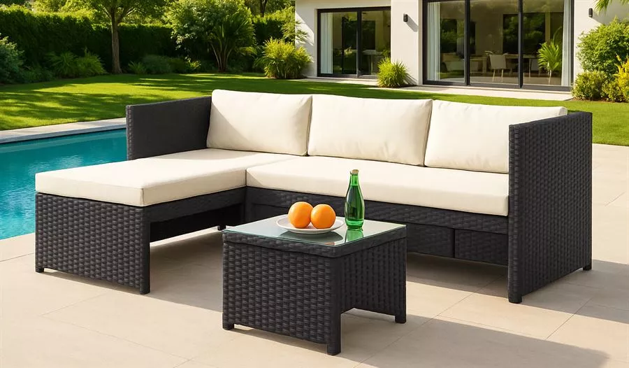 מערכת ישיבה פינתית לחצר דגם SANTA MONICA צבע שחור במכירה מוקדמת 21 ימי עסקים