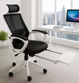 כסא מנהלים יוקרתי עם הדום נשלף דגם XP-50 צבע לבן שחור במכירה מוקדמת 21 ימי עסקים mycasa